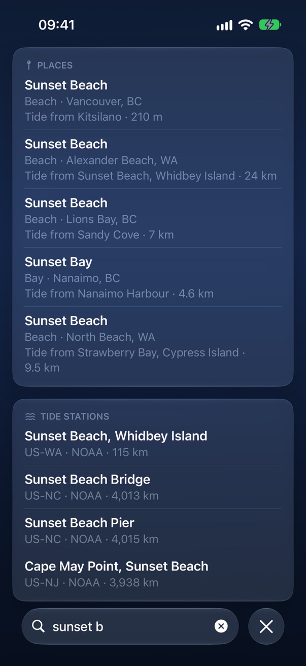 Search for a beach or a town